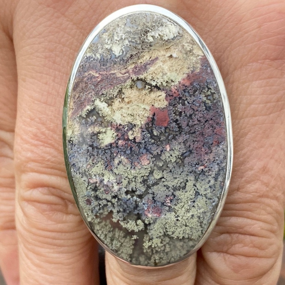 🌍 Moss Agate One of a Kind Statement Boho Hippie Gemstone Ring size 9 RARE